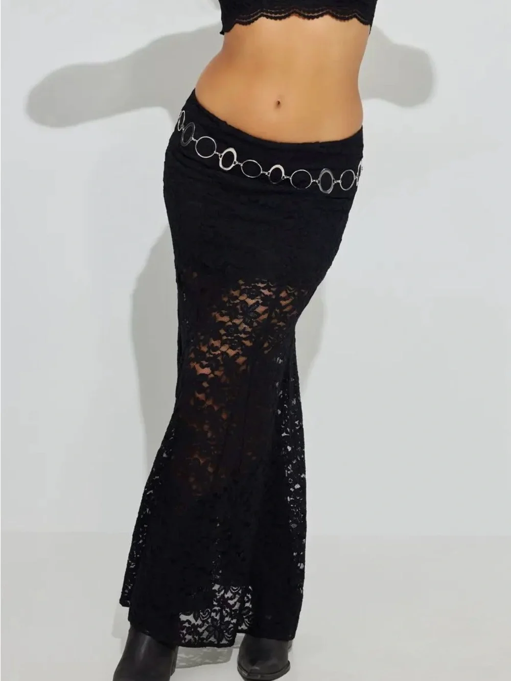 Garage Black Lace Mermaid Maxi Skirt | Y2K Gothic Coquette - Picture 1 of 4